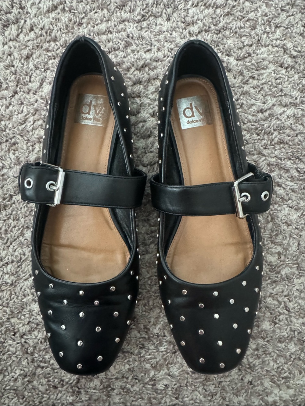 Ellie Black Studded Mary Jane Flats with Buckle Strap